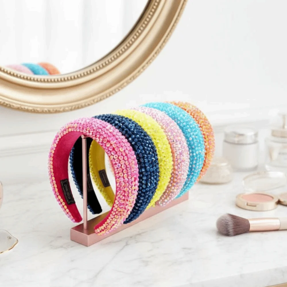 Breite Krempe voller Strass-Stirnband, glänzend gepolstertes Design, Damen-Kopfband, verdickt, handgefertigt, barocker Kopfschmuck, Leistung