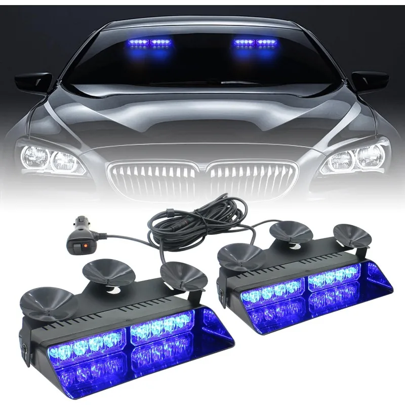 2 in 1 LED Emergency Strobe Lights for Vehicles Front/Rear Windshield with Suction Cups,Dash Deck Safety Flashing Hazard Warning