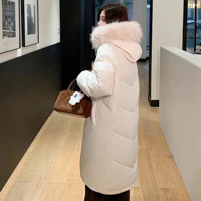 Winter Trend Horn Button Long Parkas Coat Women Oversize Fur Collar Hooded Cotton Jacket Elegant Thicken Warm Cotton-Padded Coat