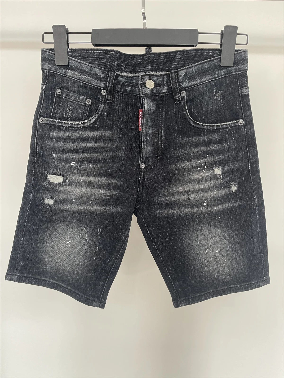 Spring and Summer 2024 New Jeans Trendy Men's Washed Grinding Patch Paint Slim-fit Micro-elastic Denim Shorts for Men