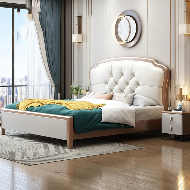 Solid Wood Double Bed Nordic Simple European American Double Bed Low Profile Camas Moderrnas Inteligentes Bedroom Furniture