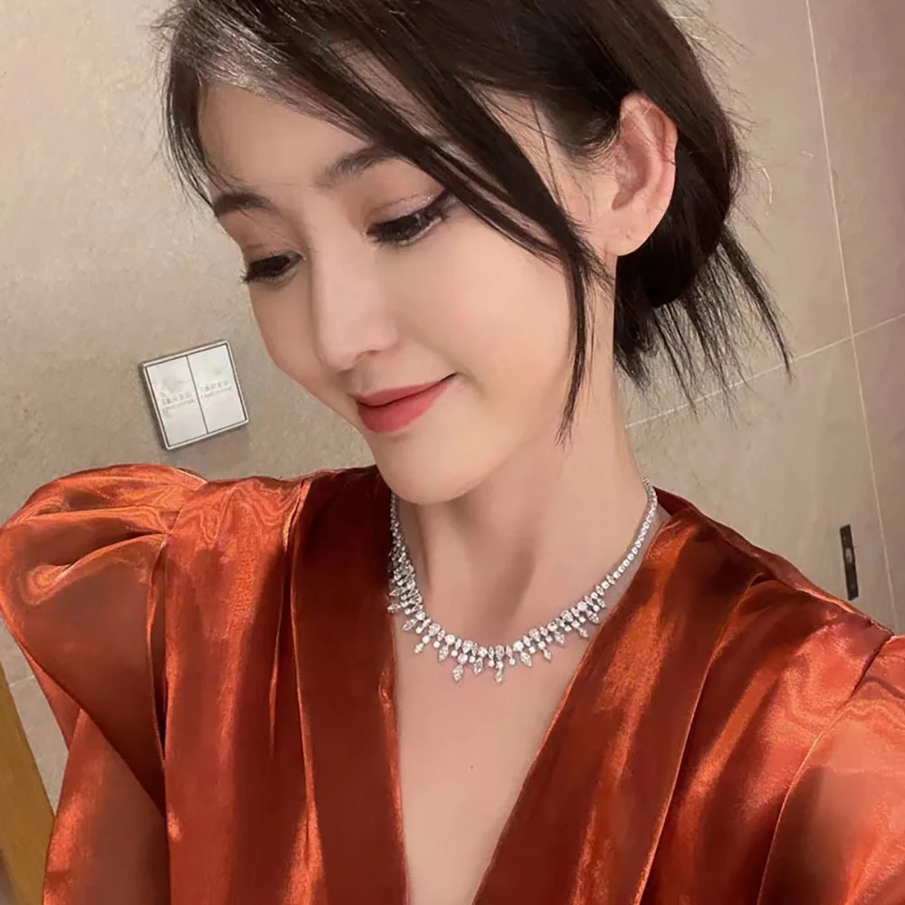 Luxury 100% 925 Solid Silver Water-Droped Topaz Pearl Lab Diamond Pendant Necklace for Women Cocktail Party Fine Jewelry Gifts