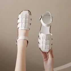 Sandały damskie Gladiator Letnie Eleganckie Buty Damskie na Niskim Obcasie Płaskie Casual Białe Najlepiej Sprzedające się Nowość Luksusowe