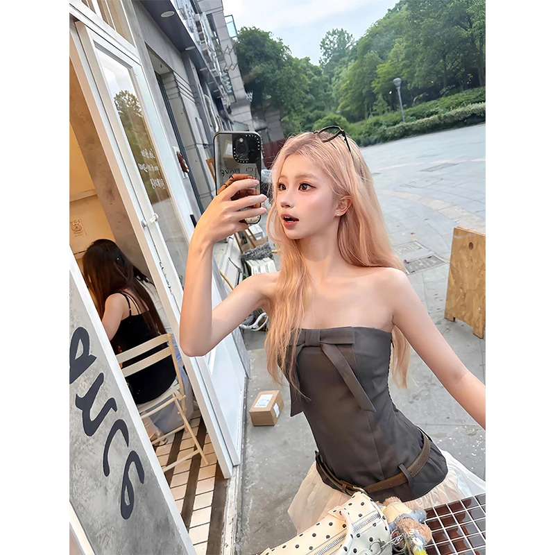 

Elegant Bow Mini Dress Women Fashion Party Sexy Strapless Bud Dresses Summer Ladies Korean Patchwork Bodycon A Line Vestidos New