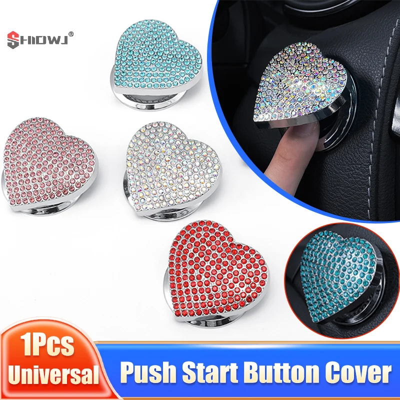 

Heart Engine Ignition Onekey Start Stop Push Button Switch Protective Cover Bling Push Start Button Cover Car Interior Auto Acce