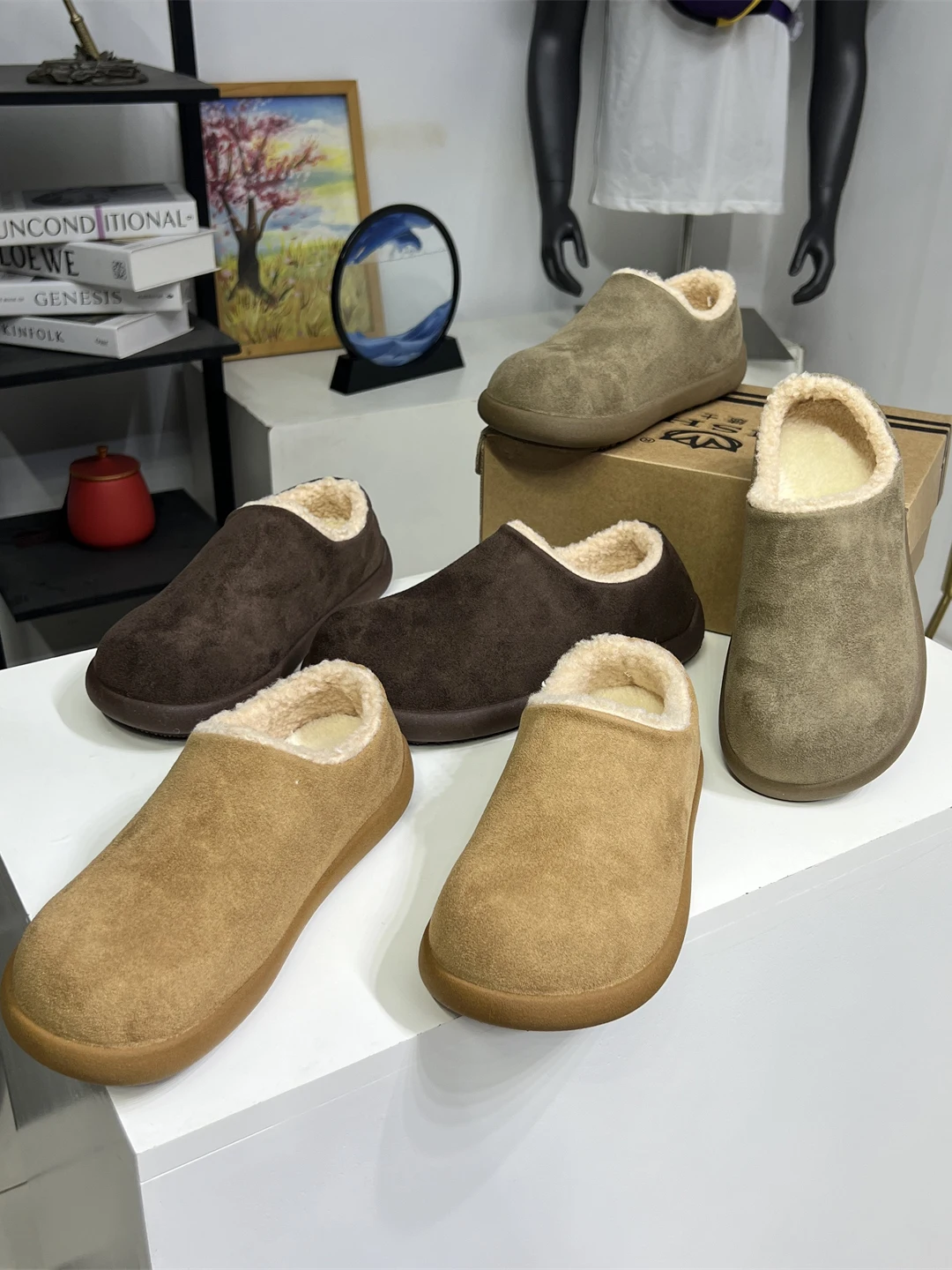 

Warm Faux Fur Lined Bken Boots Men's Women's Slip-On Snow Boots Casual round Toe Low Heel Outdoor Leisure oes for Winter