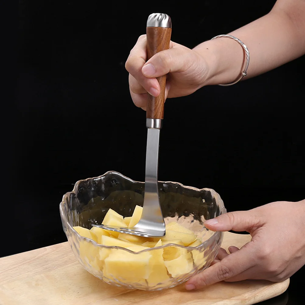 

2pcs Manual Potato Masher Stainless Steel Wooden Handle Easy Press Kitchen Tool Reusable Dishwasher Safe for Mashed Potatoes