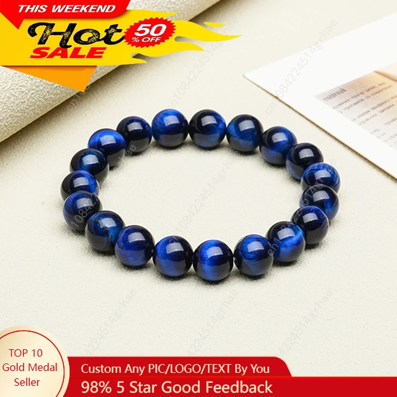 

Dark Blue Tiger Eye Stone Bracelet Charms Luxury Fine Jewelry Couple Personalized Beaded Bangle Men Women Accessories Pulseras