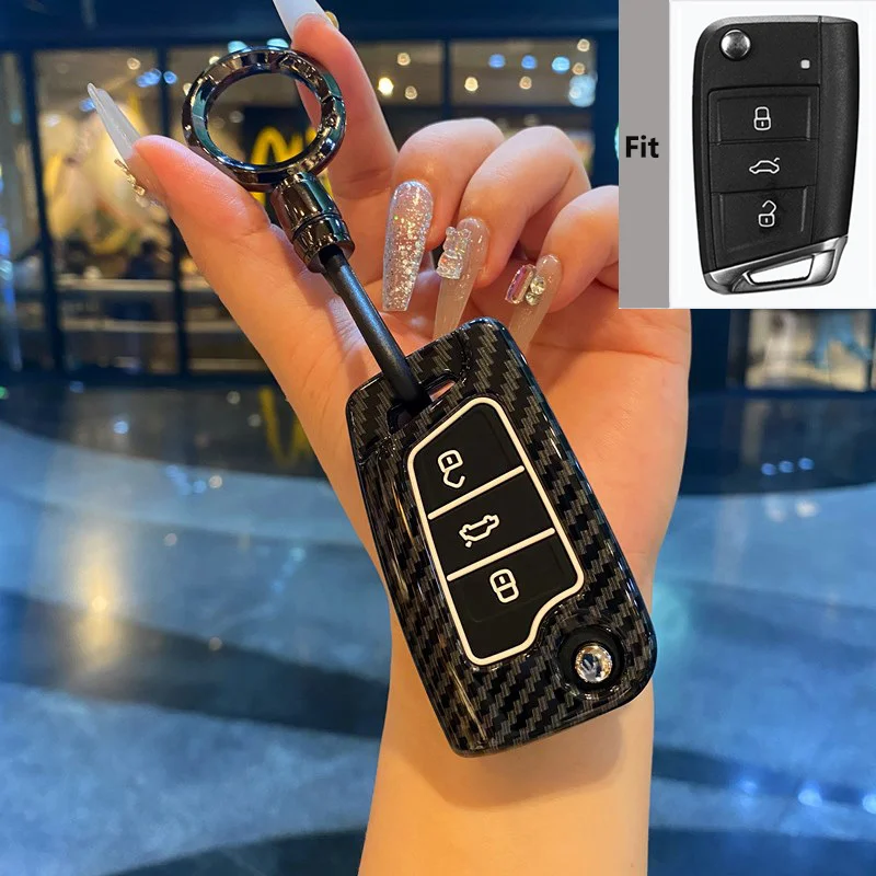 

Carbon Fiber Style ABS Flip for Volkswagen For VW Polo Golf 7 Passat Tiguan MK2 Beetle Ateca Caddy Remote Car Key Case Cover Fob