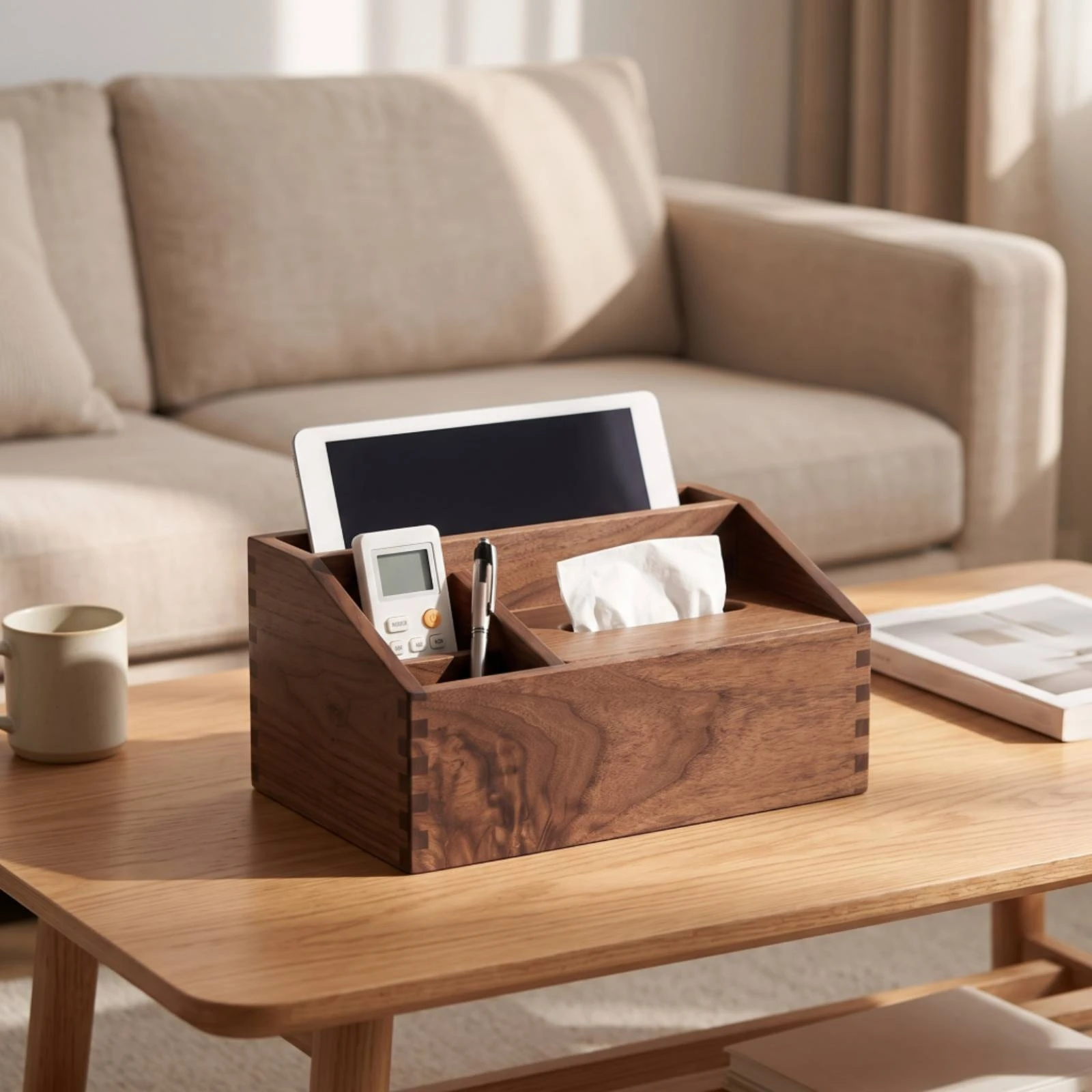 wooden-tissue-box-with-compartments-rustic-desk-organizer-with-tissue-box-cover-handheld-device-control-holder-multifunction
