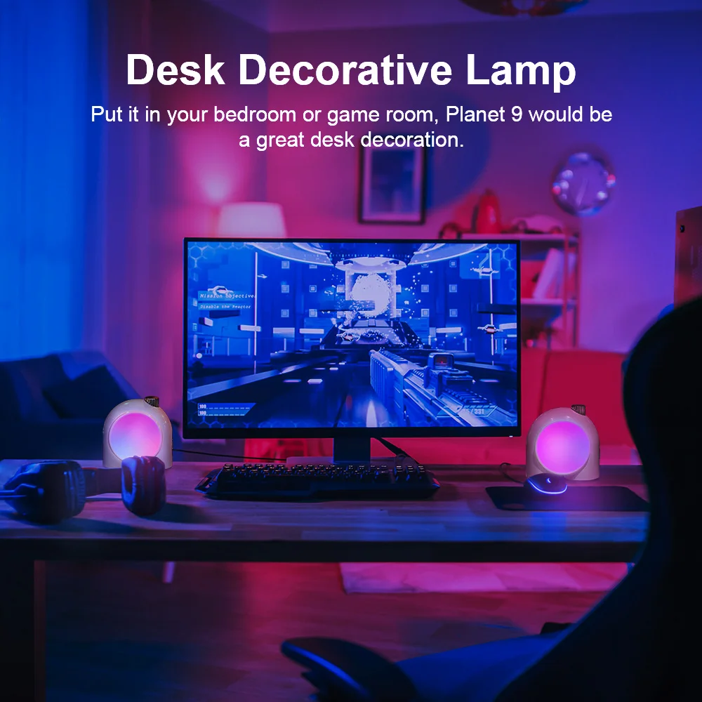 Divoom-RGB LED Night Light com efeitos programáveis, Planet-9, atmosfera de néon decorativa, lâmpada de cabeceira, presentes