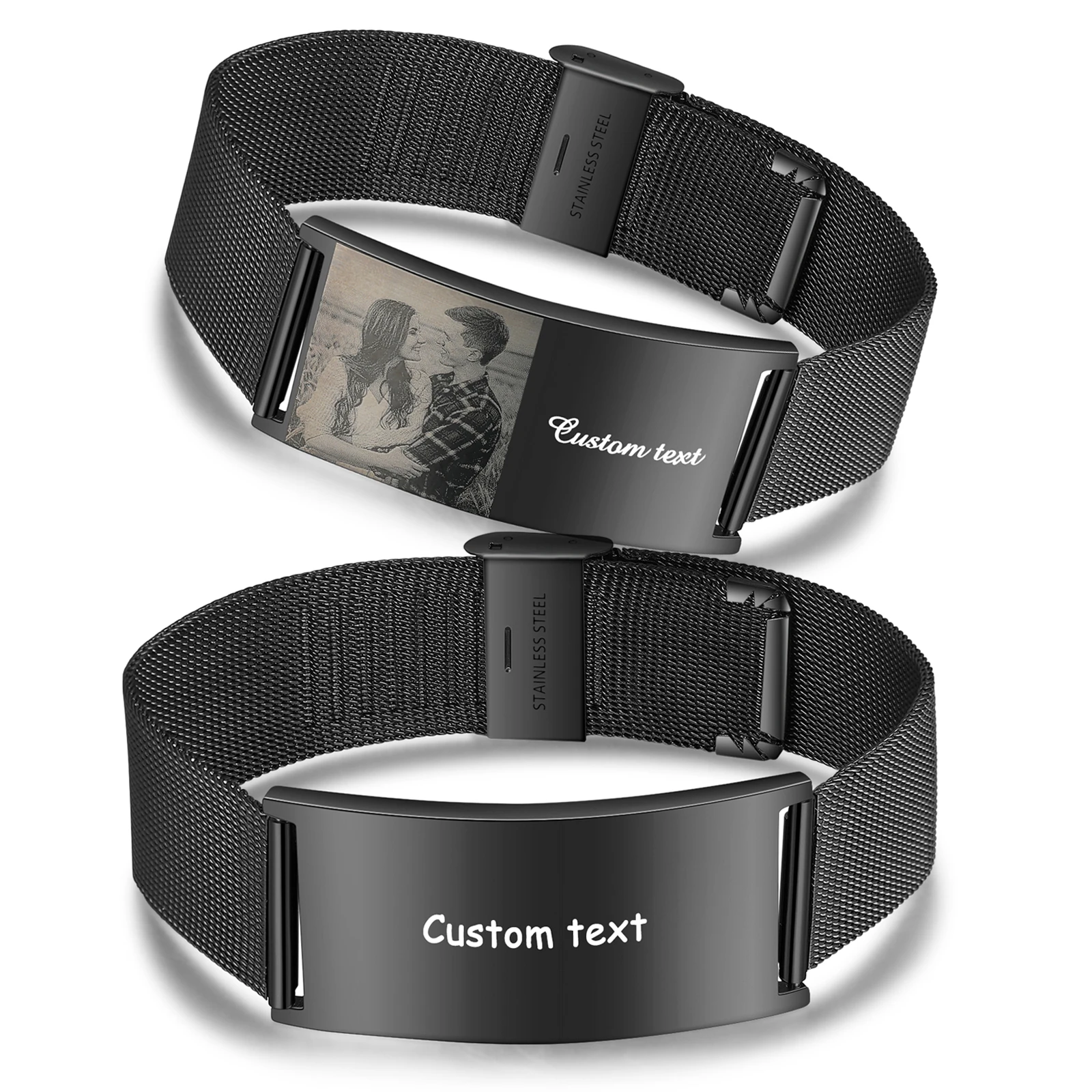 

Fathers Day Gift Personalized Men Photo Black Bracelets Adjustable Stainless Steel Bangles Jewelry for Dad Grandpa Son Friend