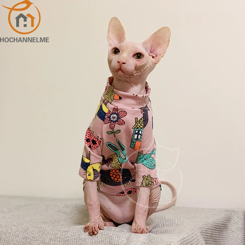 Meow Deven T Shirt Sphinx Clothes Hairless Cat Clothes Pet Supplies Cat Flower Clothes XS XL  Clothing for Cats