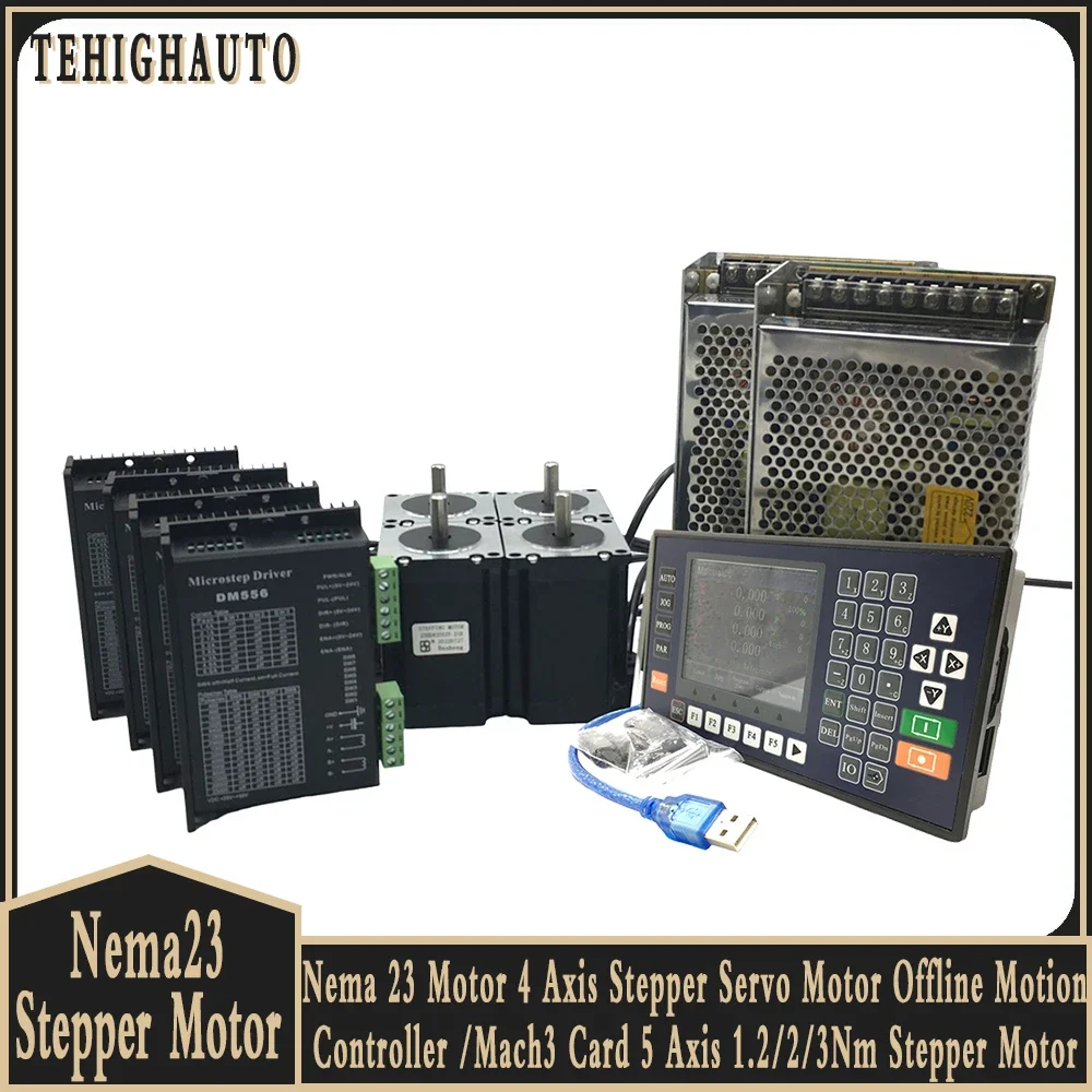 Nema23 Silnik krokowy 1.2 2 3Nm DM556 Sterownik 200W Zasilacz 4-osiowy Offline Kontroler ruchu/Mach3 Card 5 Axis do plotera CNC