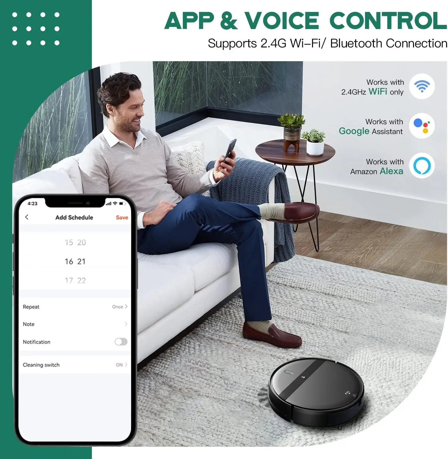 Vacuum and Mop Combo - WiFi//App Scheduling, Smart Robotic Vacuum Cleaner, Ultra-Slim & Quiet, Tangle-Free, Auto Rech