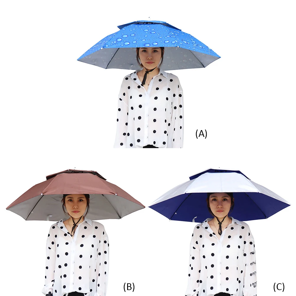 

Double Layer Fishing Umbrella Hat Hiking Camping Beach Sunshade Sunny Rainy Cap for Men Women Umbrellas Headwear