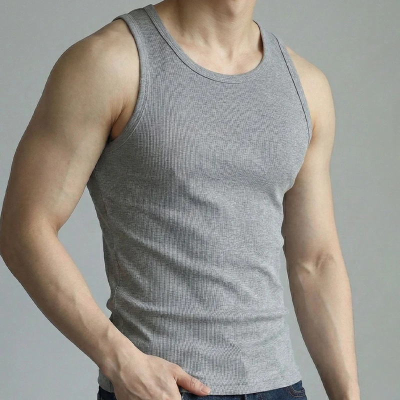 Men Cotton Slim Fit Tank Tops Vest Workout Sleeveless T-Shirts Summer Comfortable Gym Fitness Running Sports Tops
