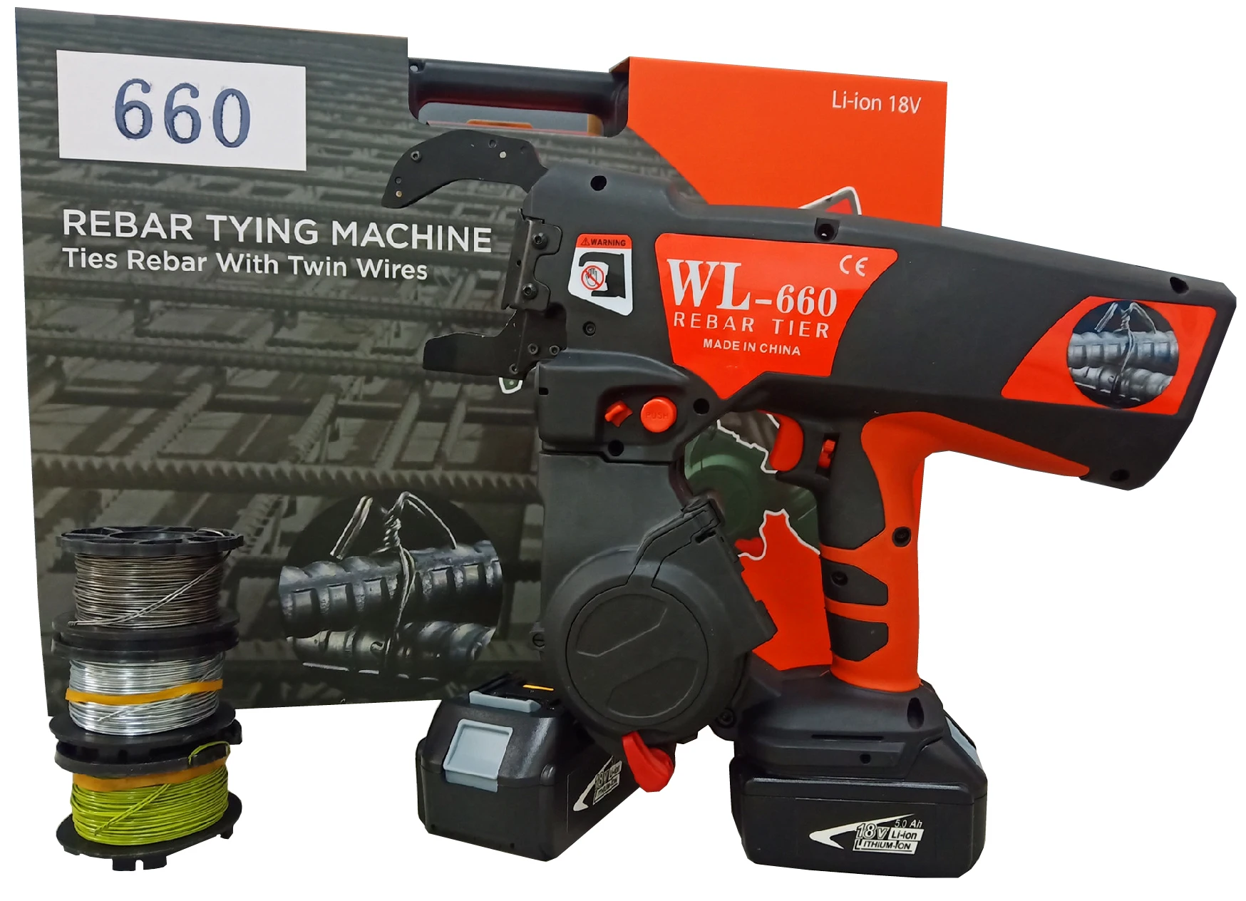 เครื่องมือผูกเหล็กเส้นแบบแมนนวล WL-660 เครื่องผูกลวดเหล็กเส้นขับเคลื่อนด้วยแบตเตอรี่