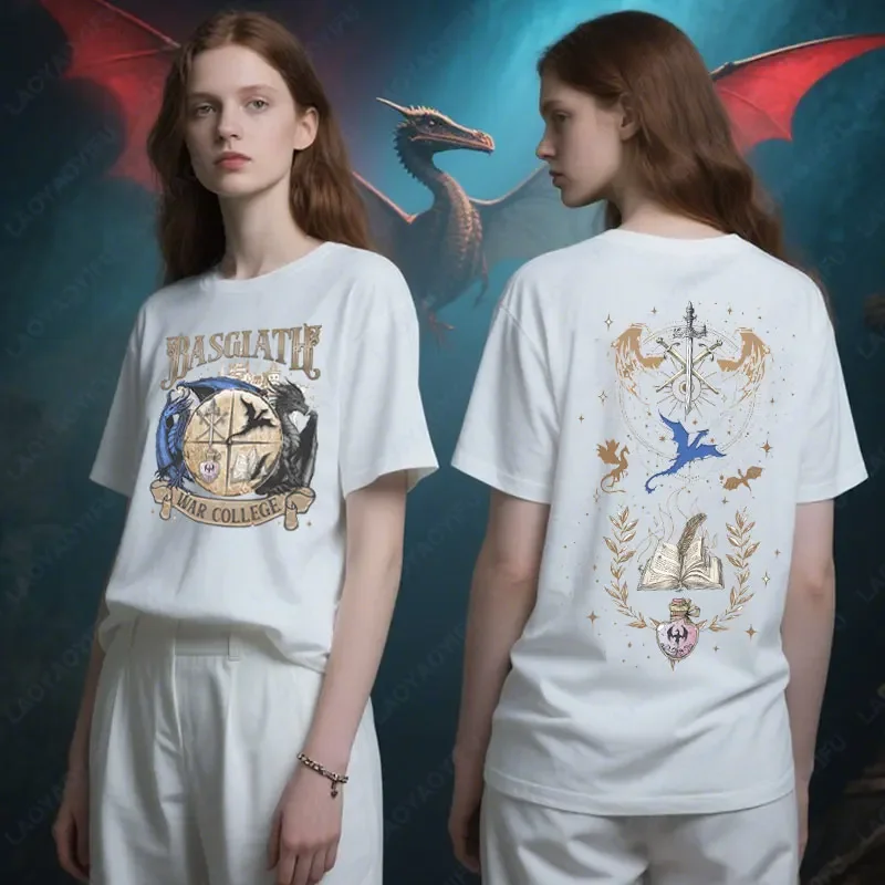 Fourth Wing Basgiath War College Graphic T-Shirt Dragon Rider Fantasy Tees Women Vintage Cotton Tops Bookish Gift for Readers