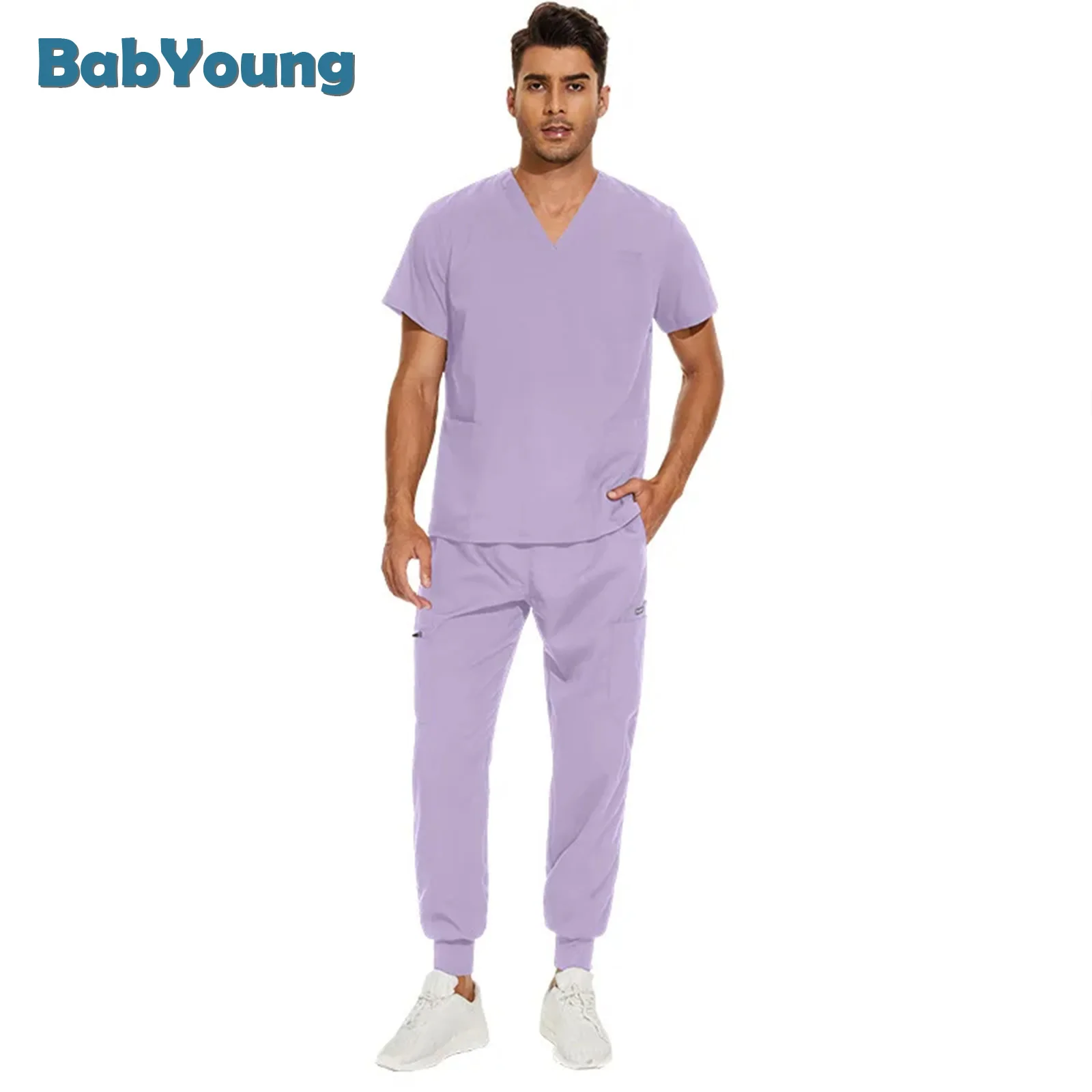 Multicolour Jogger Suits Doctor Nursing Uniforms Short Sleeve V-neck Tops Pocket Pants Nurse Scrubs Set Medical Clinical Clothes