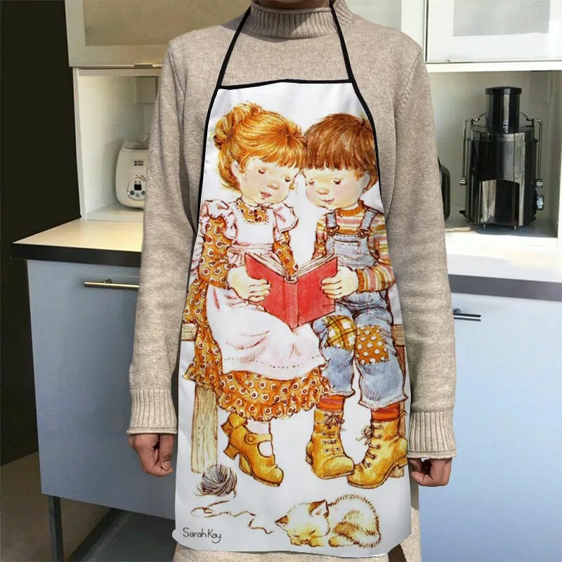 Sarah Kay Cartoon Apron Dinner Party Cooking Apron Adult Baking Accessories Waterproof Fabric Printed Cleaning Tools 1014