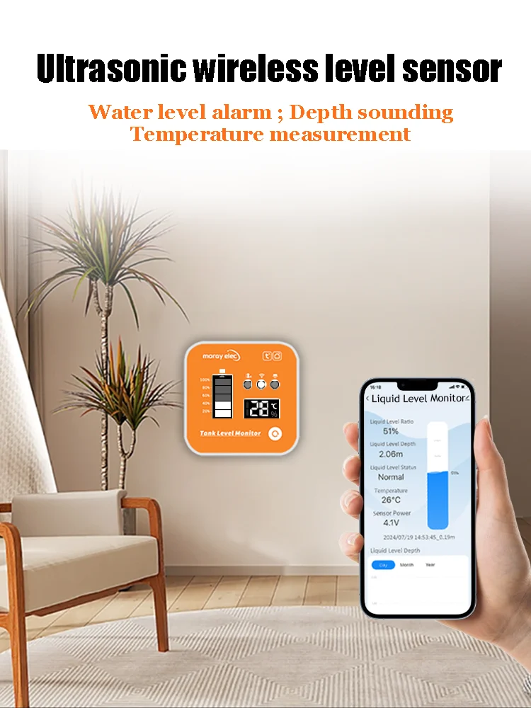 10M Moray ME202R 433MHz Submersible High Accuracy Remote Alarm LED Temperature Display WIFI Tank Level Sensor