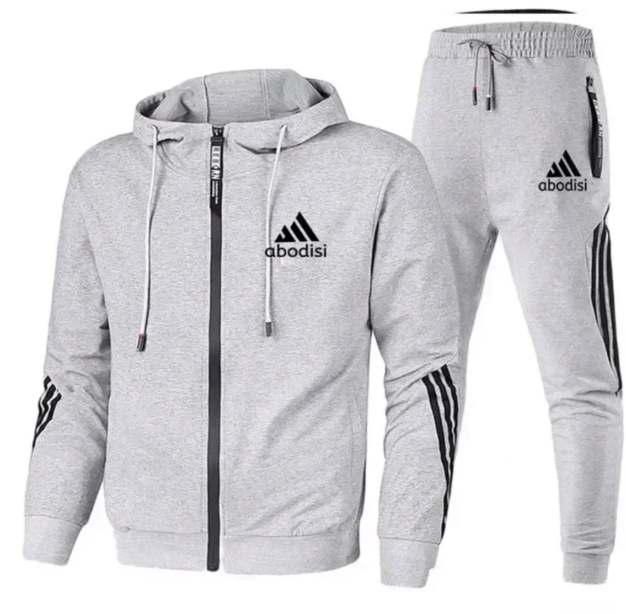 Roupa esportiva com capuz masculina com zíper, capuz e calça, moletom casual, esportes de corrida, terno fashion simplicity, primavera e outono, 2