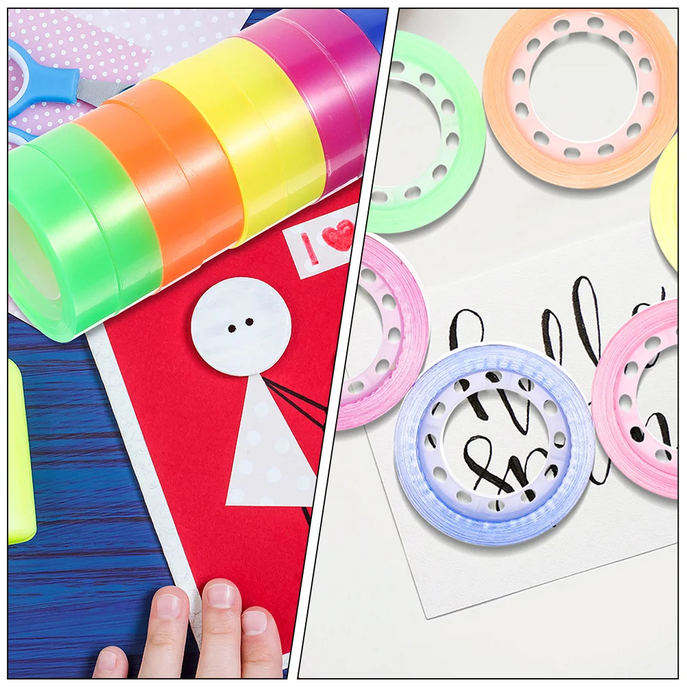 6 لفات شريط شفاف ملون لاصق شفاف لمكتب المنزل تغليف الهدايا ختم التعبئة لوازم مكتبية لفات الشريط