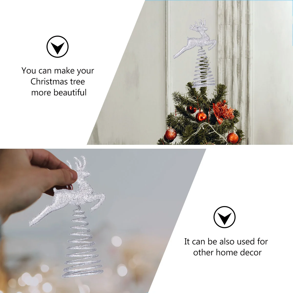 Decoração de árvore de Natal Topper estrela Reno Hugger 3d Toppers Flash brilhante