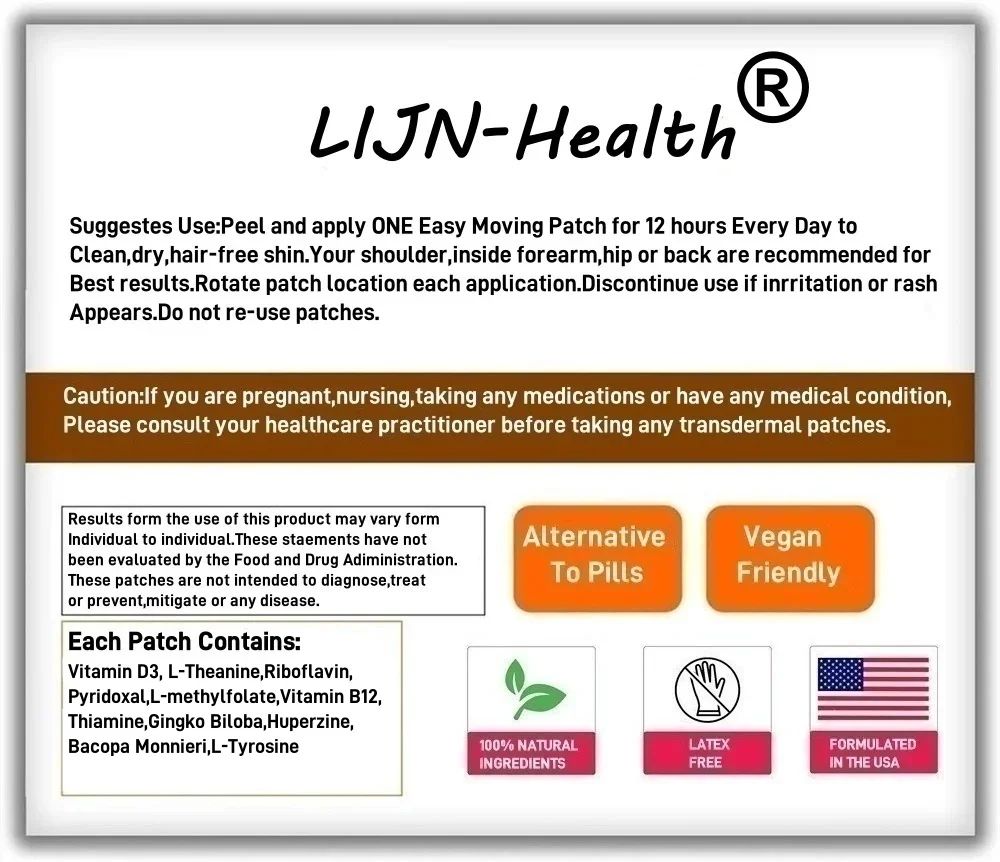 30 patchs patchs transdérmiques nootropiques avec Gingko Biloba, superzine prend en charge la mémoire et la Cognition