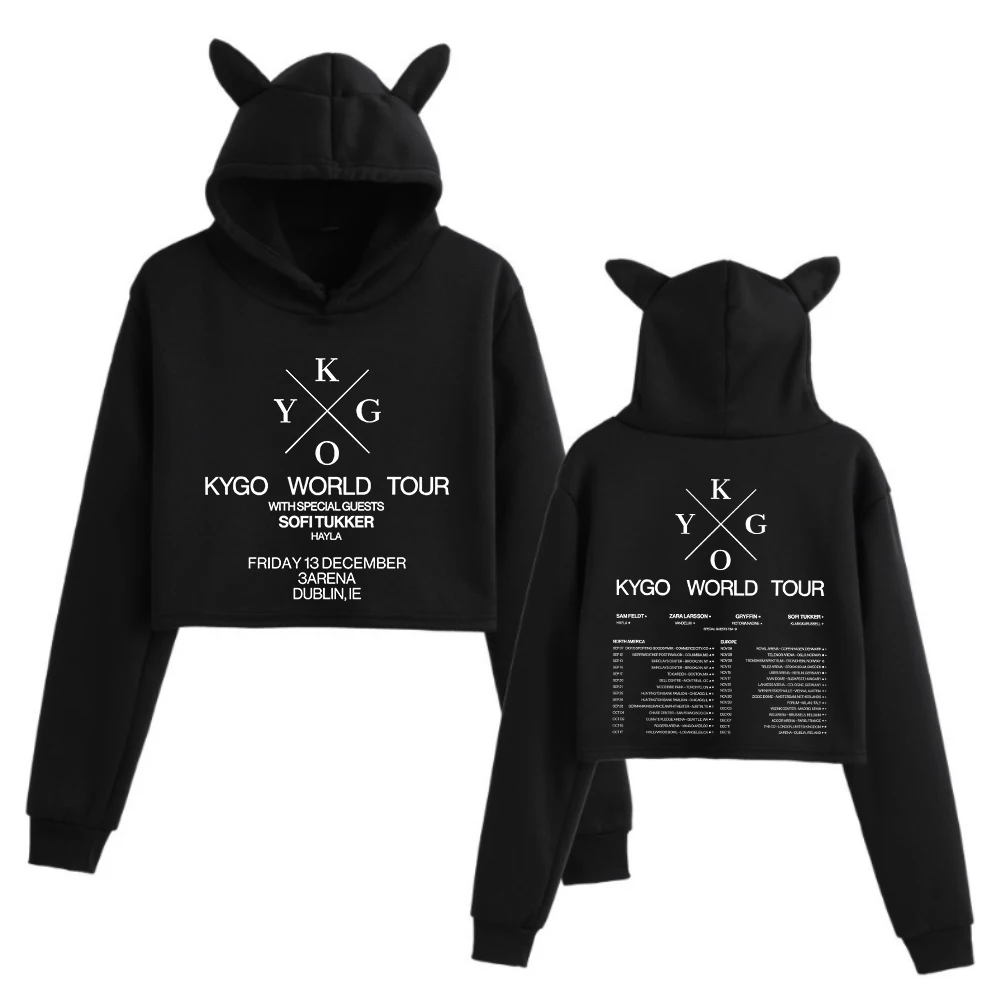 Kygo World Tour 2024 Cat Ears Long Sleeve Regular Music Fans Gift Printing Girls Fashion Hoodie