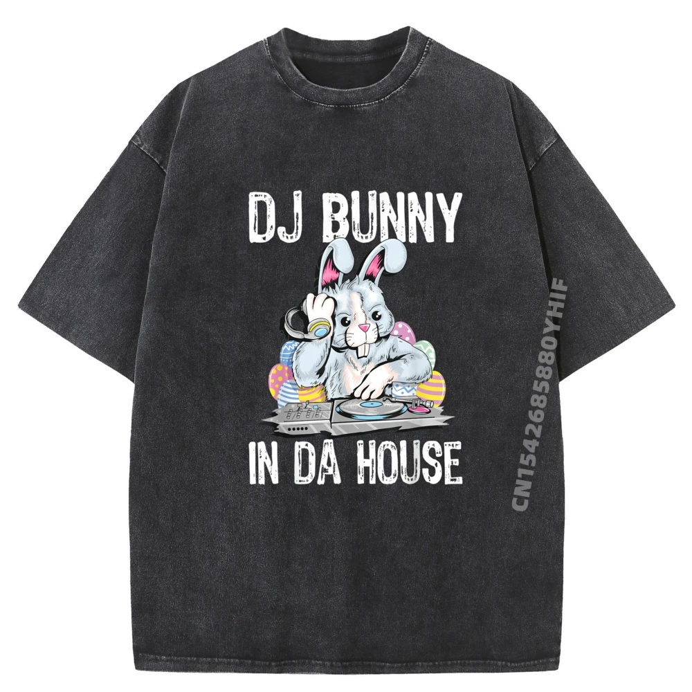 

Dj Bunny In Da House Graphic Shirts Mens Printed Camiseta Classic Washed Clothes Summer Casual Fashion Tees