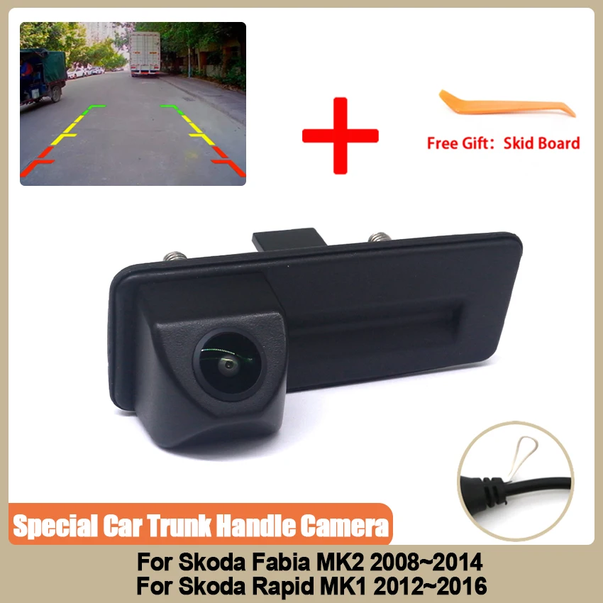 

CCD HD Fisheye Rear View Camera For Skoda Fabia MK2 Rapid MK1 2008~2015 2016 Car Trunk Handle Camera Reverse Parking Monitor