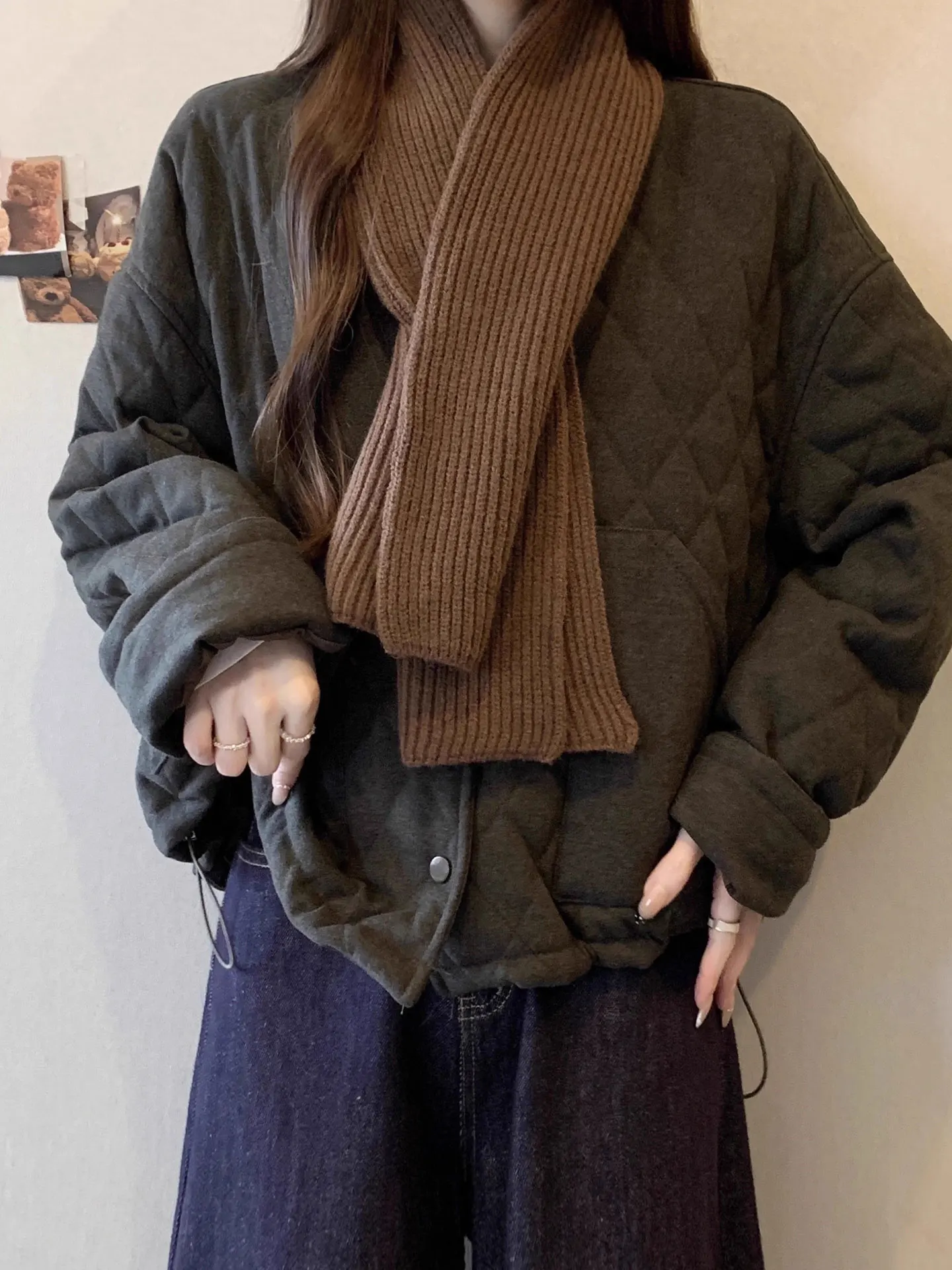 

Korean Retro Diamond Pattern Cotton Jaet Women's plus Size Loose Warm Hooded Outerwear Autumn Winter Faion Slimming Coat