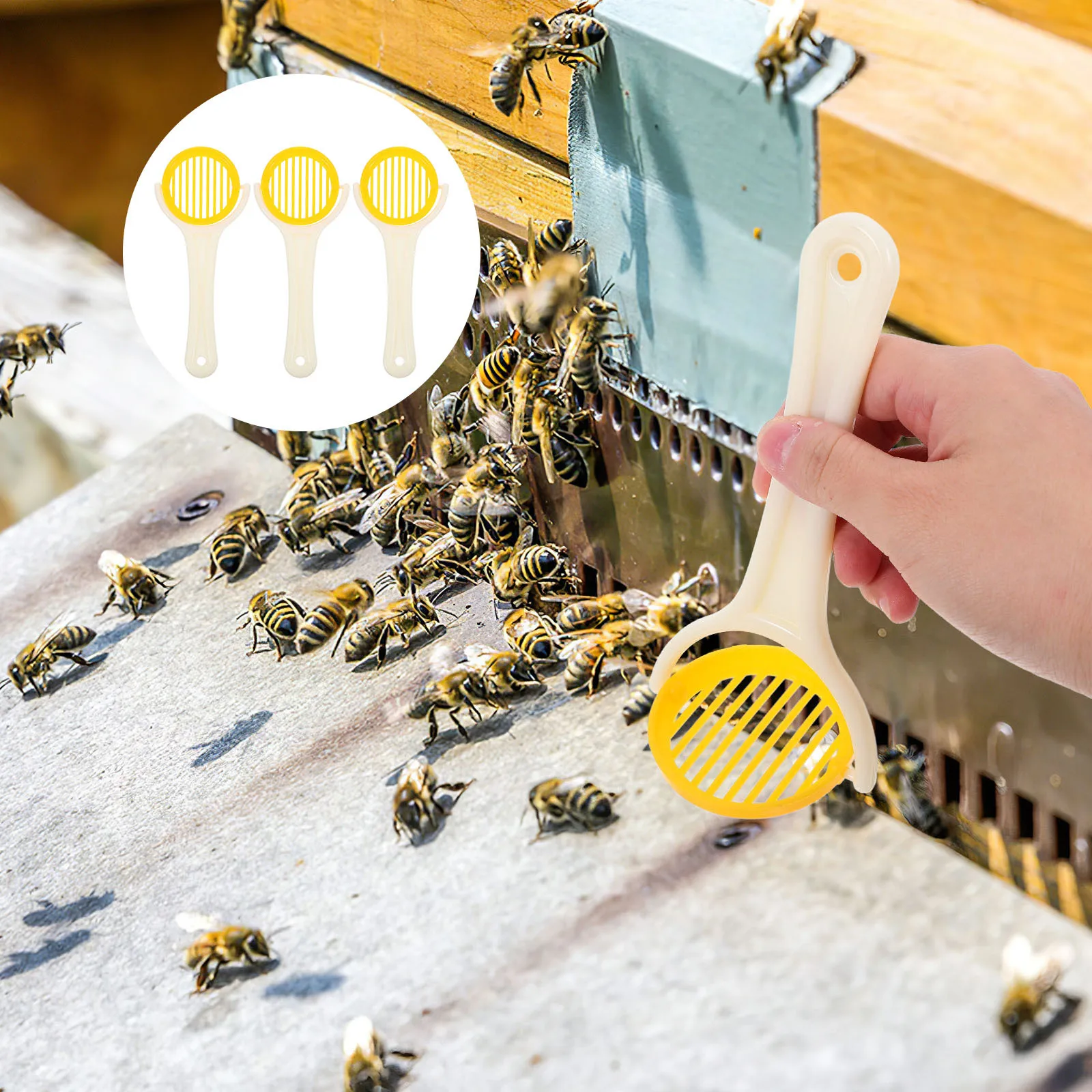 

3Pcs Bee Queen Marking Tool Foldable Handheld Plastic Catcher Yellow Cage Rotating Handle Beekeeping Hive Identification