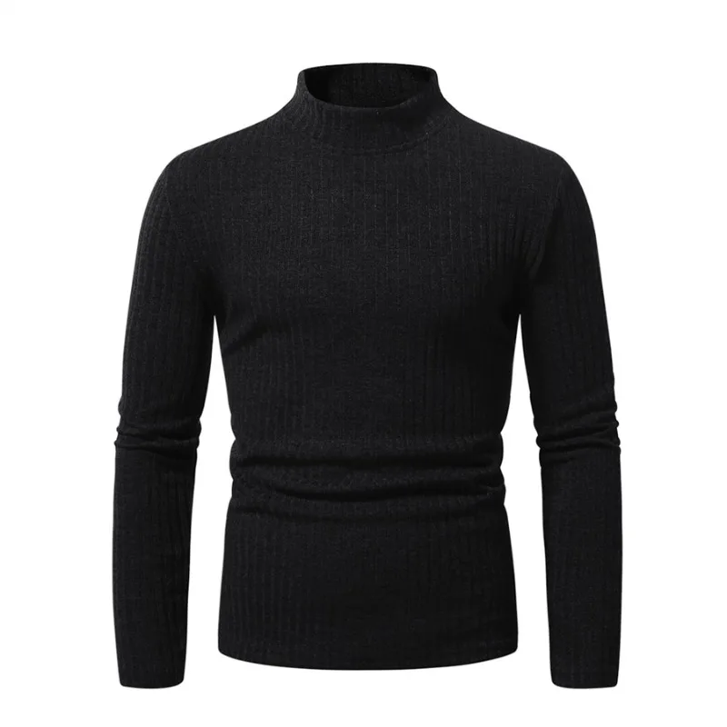 

Turtleneck Solid Color Bottoming Shirt Through Simple Elastic Long-sleeved T-shirt Men's Versatile Personalized Top