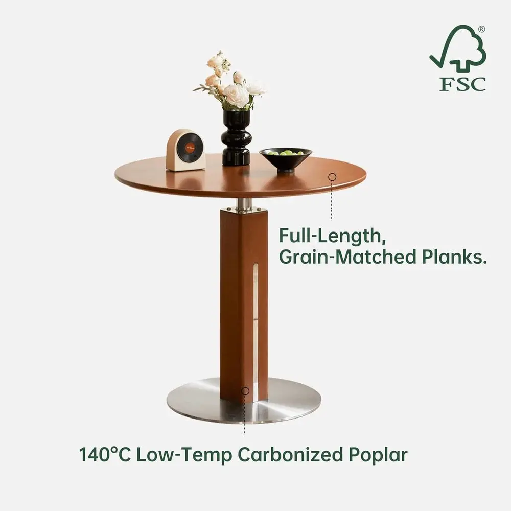 Compact Solid Wood Round Dining Table with Steel Base, Suitable for 2-3 People, Modern Century Style for Dining Room, Living Roo