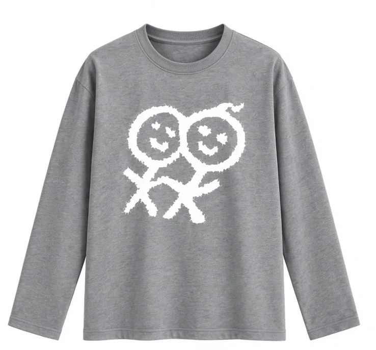 Grunge Y2K Women Long Sleeve Tee Hand Drawn Cartoon Smiley Graphic Print Oversized Loose Vintage Casual Street T-shirt view 5