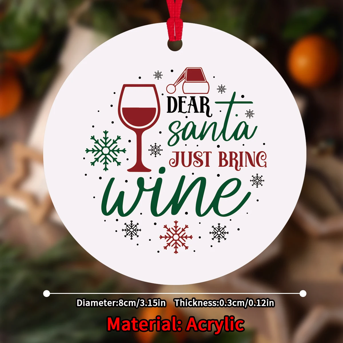 Adorno acrílico navideño humorístico con cadena, placa decorativa colgante de recuerdo de vino, adorno colgante de regalos para árbol de Navidad, 1 ud.