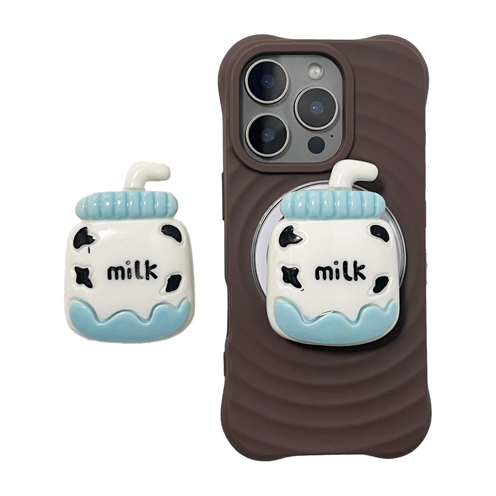 Carino 3D Blu Bianco Bottiglia di Latte Supporto Del Telefono Griptok Supporto Per iPhone 17 16 PM Samsung Grip Tok Presa Staffa Ragazza Regalo