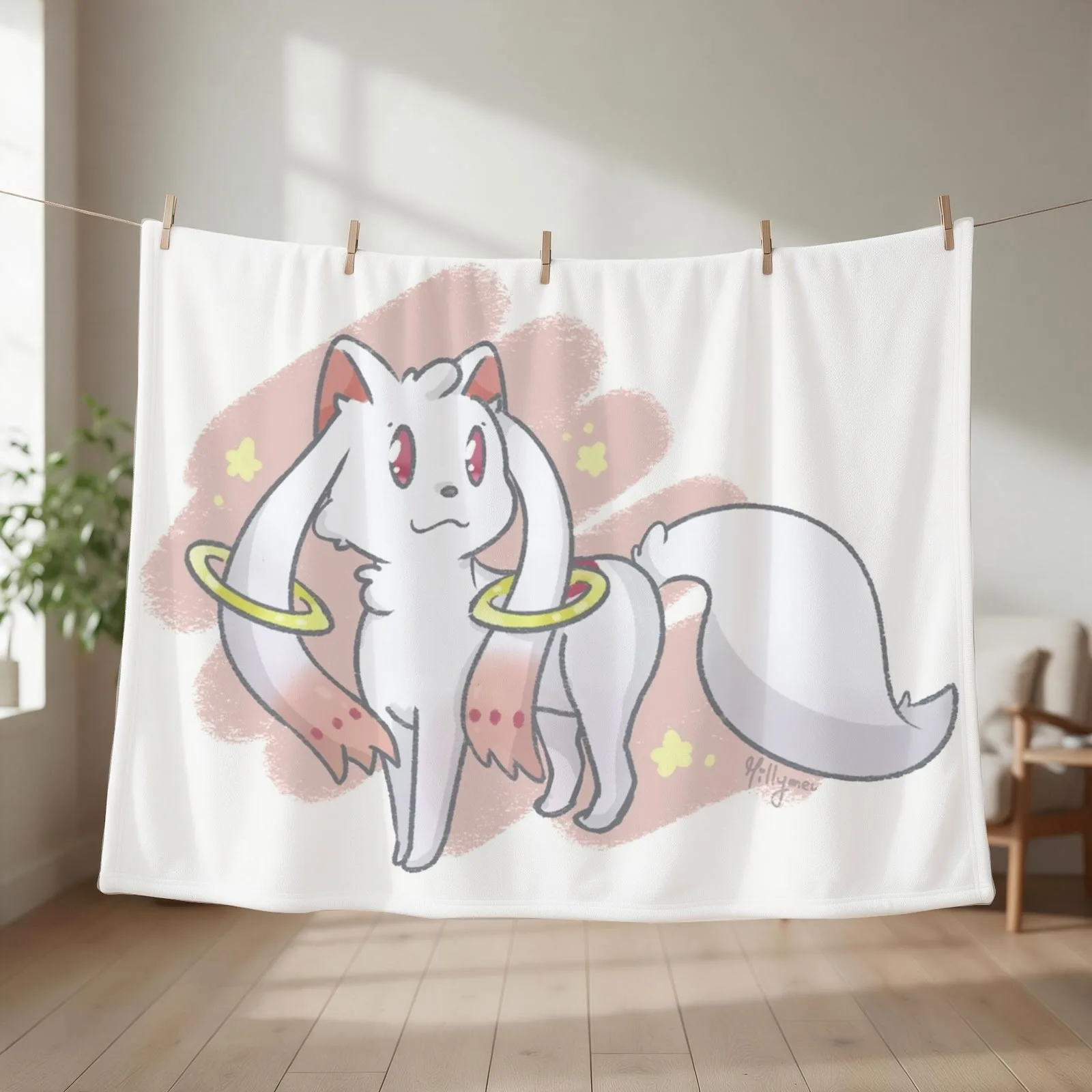 Kyubey - Madoka Magica Throw Blanket couch cozy soft plush fuzzy picnic outdoor blanket