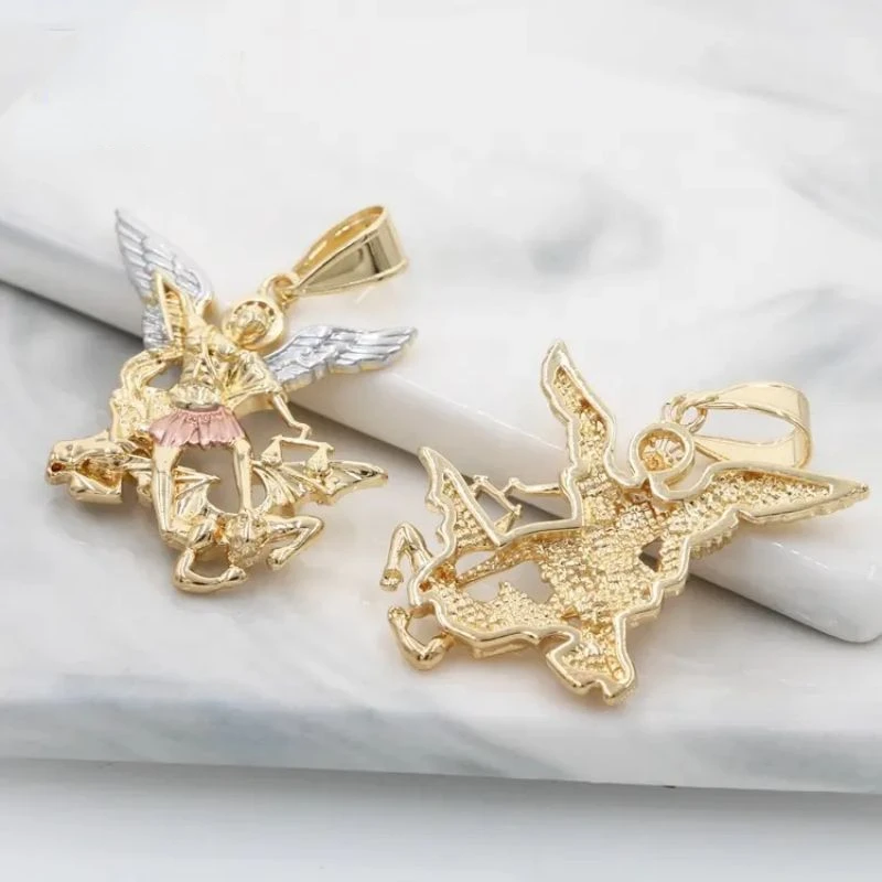 Ruixi Religious Jewelry Cadena Gold Plated St. Michael The Archangel Medal Necklace Pendant for Boys and Girls Gifts Party