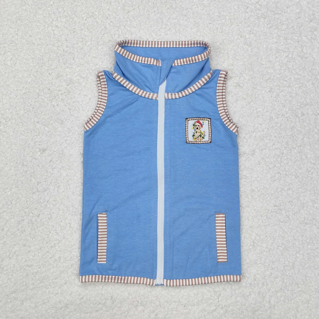 Wholesale Children Vest Zipper Infant Blue Cotton Shirt Kids Clothes Baby Boy Christmas Toddler Sleeveless Embroidery Dog Coat