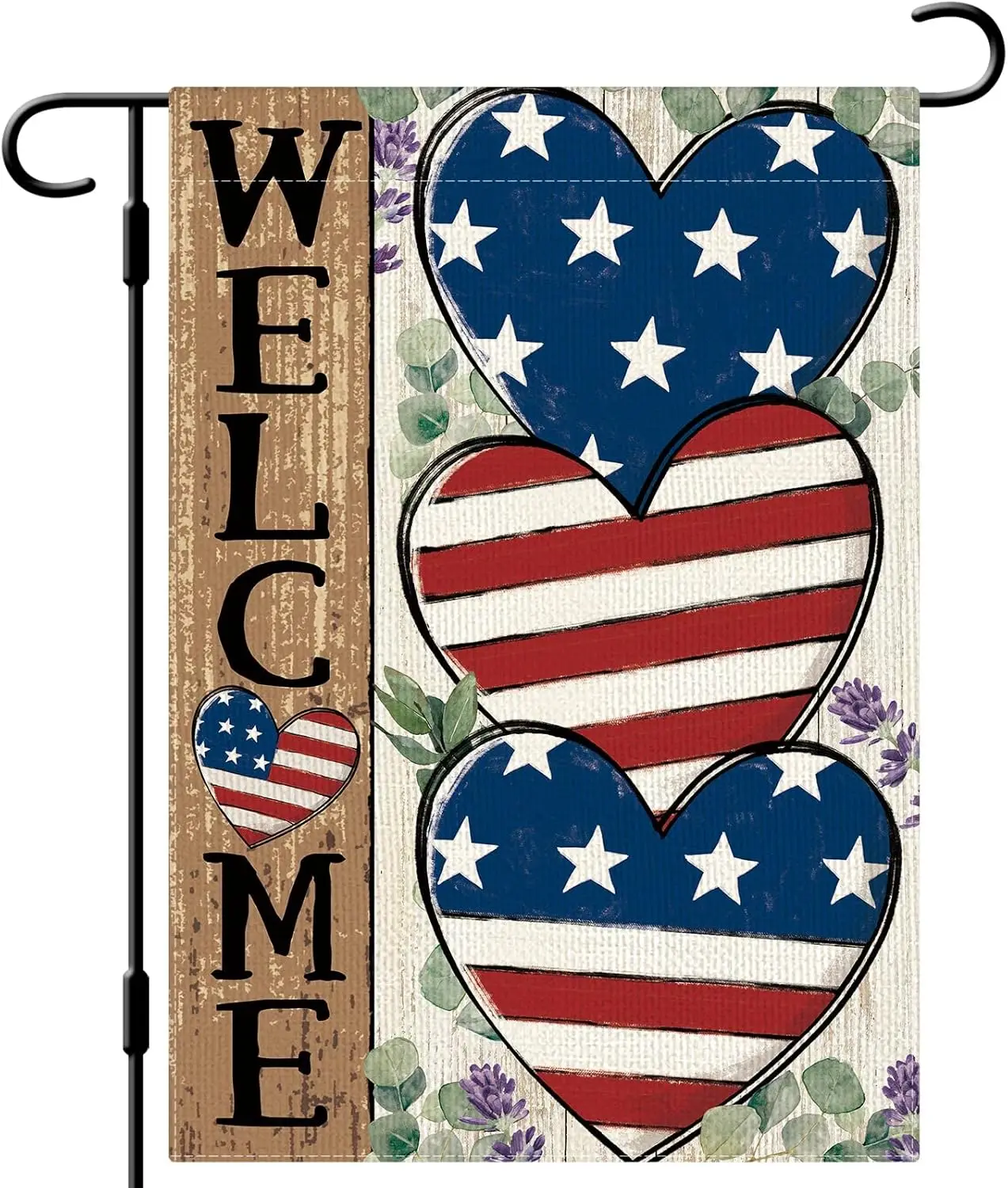 DLZDN 4th of July Garden Flag Patriotic American Heart Garden Flag 12x18 Inch Vertical Double Sided USA 4th of July Independence