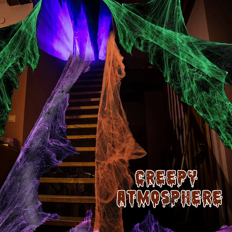 Halloween horror decorações elástico teia de aranha 5 cores opcionais algodão aranha e pequeno terno aranha para casa bar adereços