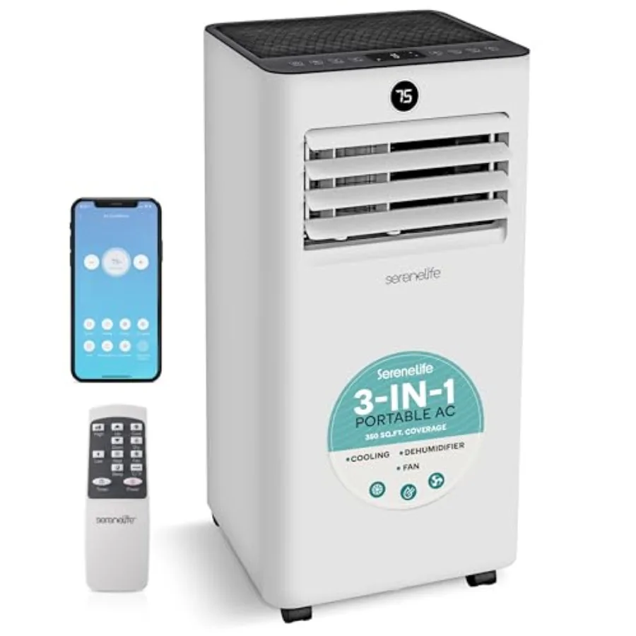 

Портативный кондиционер 10000 BTU для небольших помещений, белый, с функцией осушителя и вентилятора, управление по Wi-Fi, охватывает площадь до 450 кв. футов. Фут. Включая.