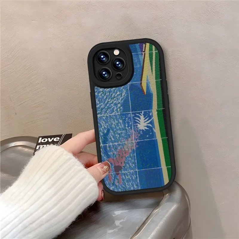 David Hockney Art Phone Case Black For IPhone 11 14 13 12 Pro Max Mini Xs X Xr 7 8 Plus SE2020 Leather Silicone Texture Coque