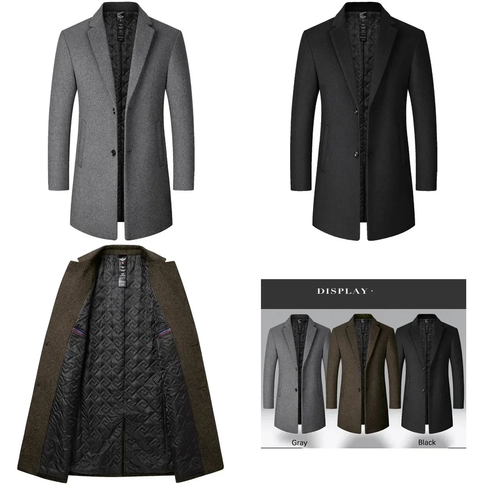 

Brand Trench Coat Men New Solid Color Long Woolen Windbreaker Business Casual Outerwear for Men