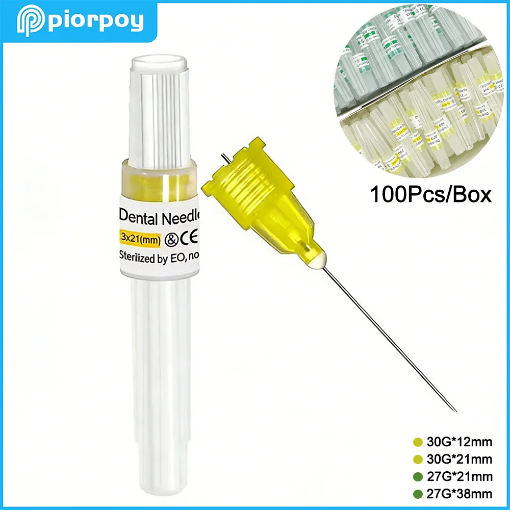 PIORPOY 100Pcs/Box Disposable Dental Anaesthesia Needle Tips 27G 30G Root Canal Endo Irrigation Syringe Cartridge Inject Tips