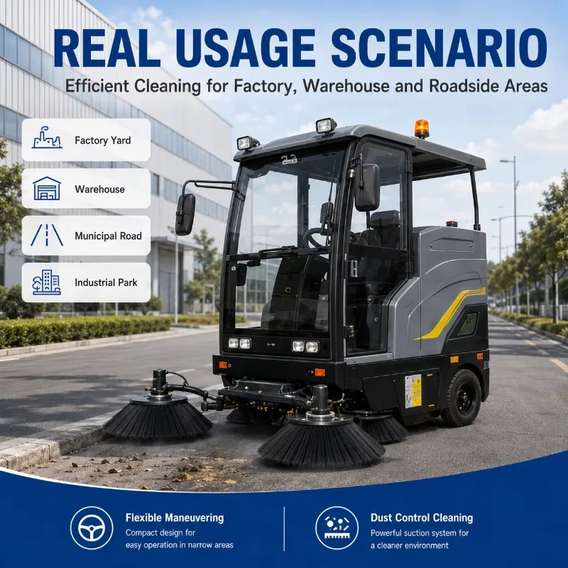 Customized wide cleaning width electric floor sweeper industrial road cleaning device for factory warehouse urban street